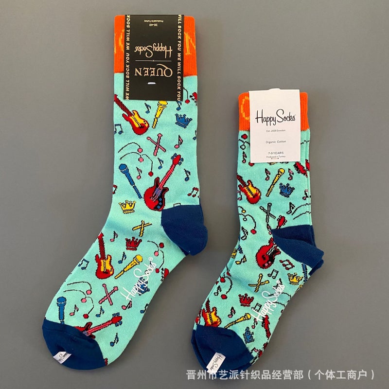 Parent-Child Socks Happysocks  Parent-Child Socks Mother'S Children'S Same Socks Male And Female Baby'S Mid-Tube Socks - Image 1